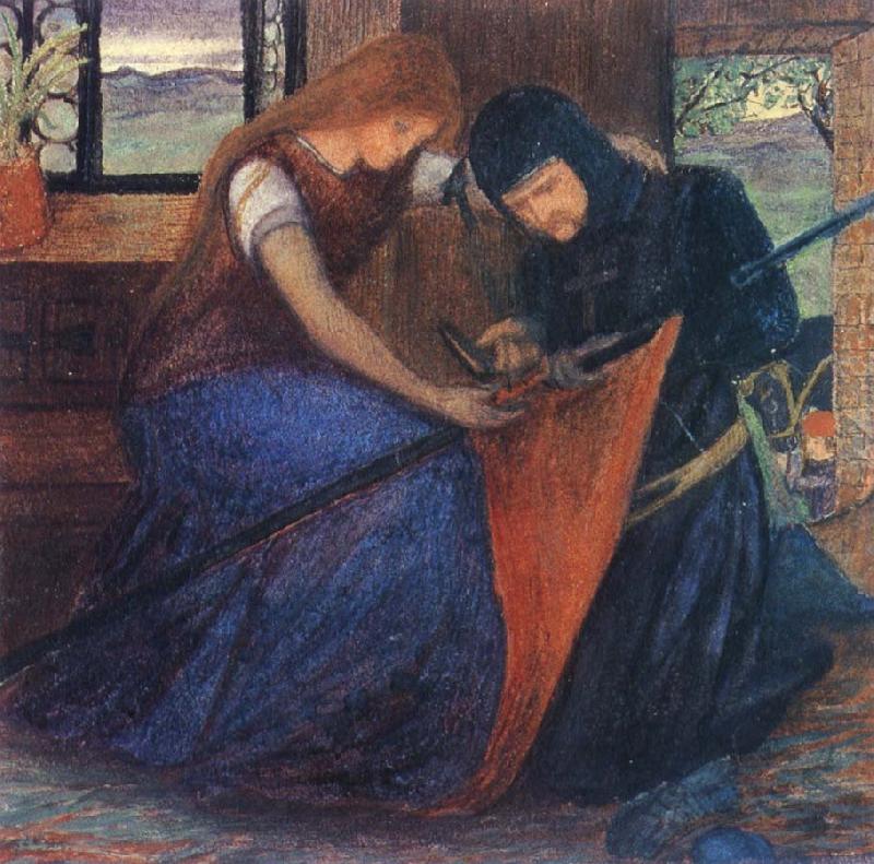 unknow artist Lady Affixing pennant to a knight-s spear oil painting image